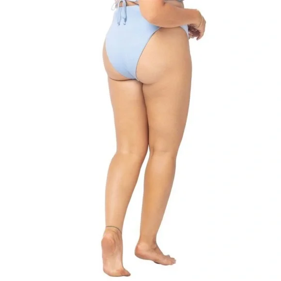 NWT l*space Shimmer Nancy Lee Bikini Bottom Bitsy Pale Blue High Waist Crossover - Picture 2 of 11